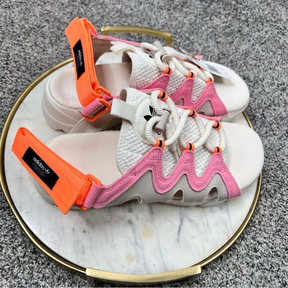 Sz 9 Adidas Originals Astir "Off White/Super Pop/C Brown" Women's Sandal - Picture 3 of 10